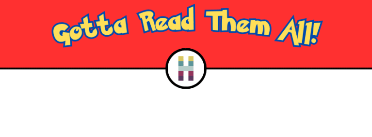 Red and white design inspired by a Poké Ball with bold yellow text that says “Gotta Read Them All!”